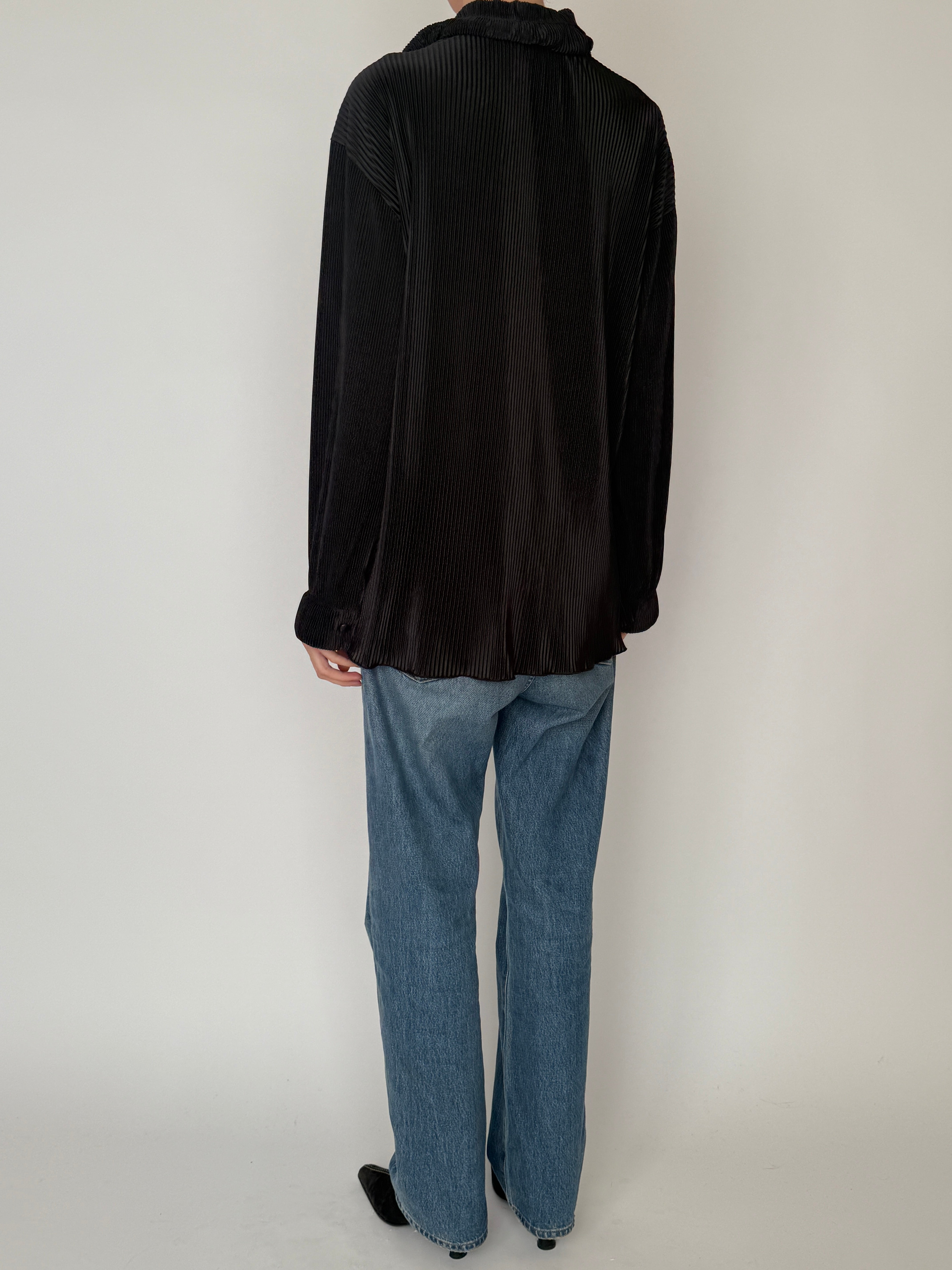 Vintage oversized black pleated blouse back view