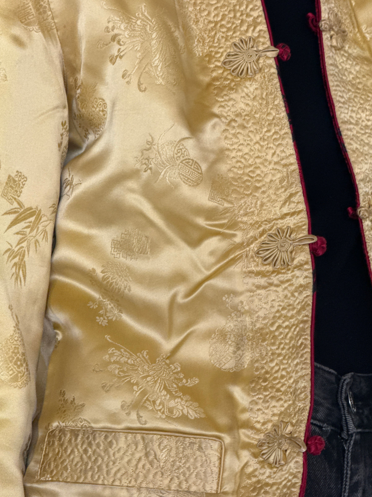 Vintage Reversible Ruby Red & Champagne Gold Brocade Jacket 8420