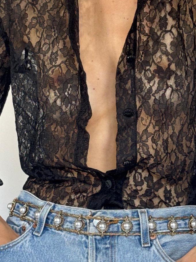 Vintage lace top in black 6361