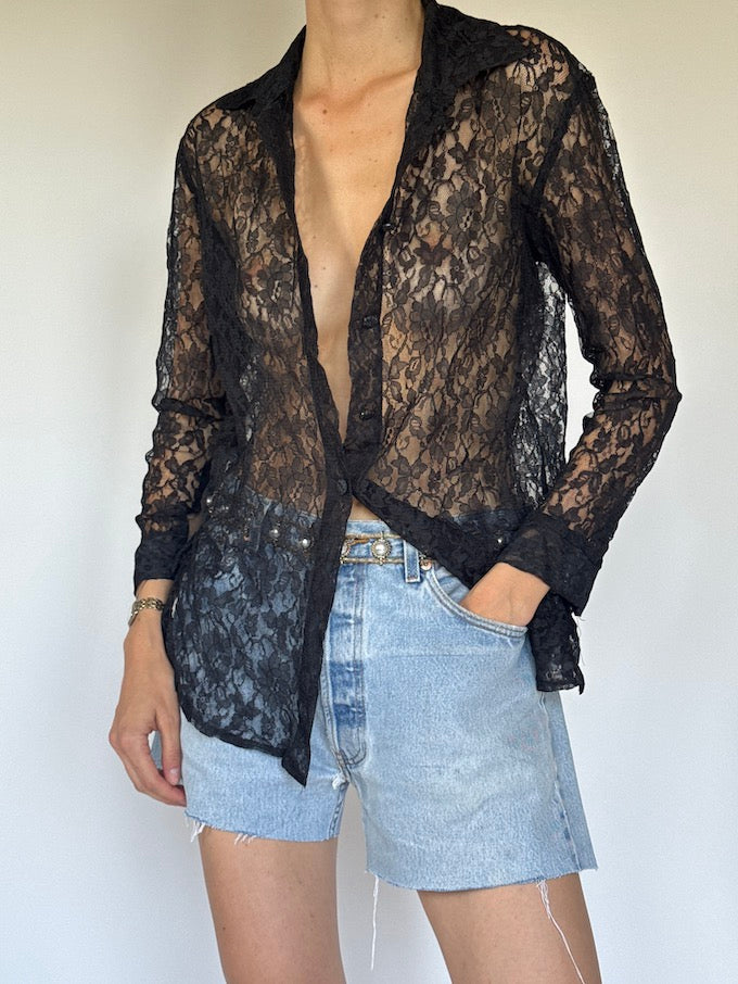 Vintage lace top in black 6361