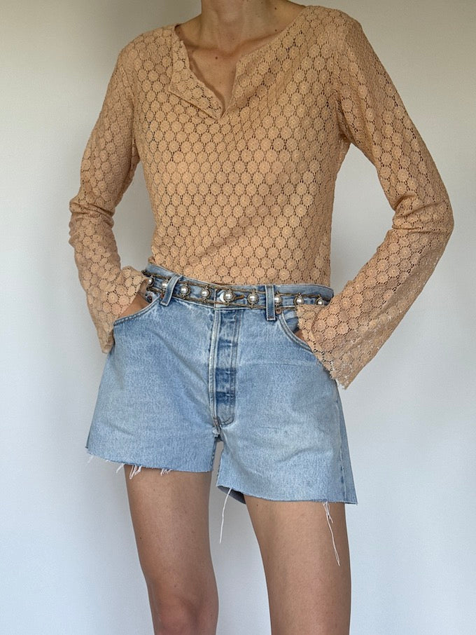 Vintage crochet top beige 6362