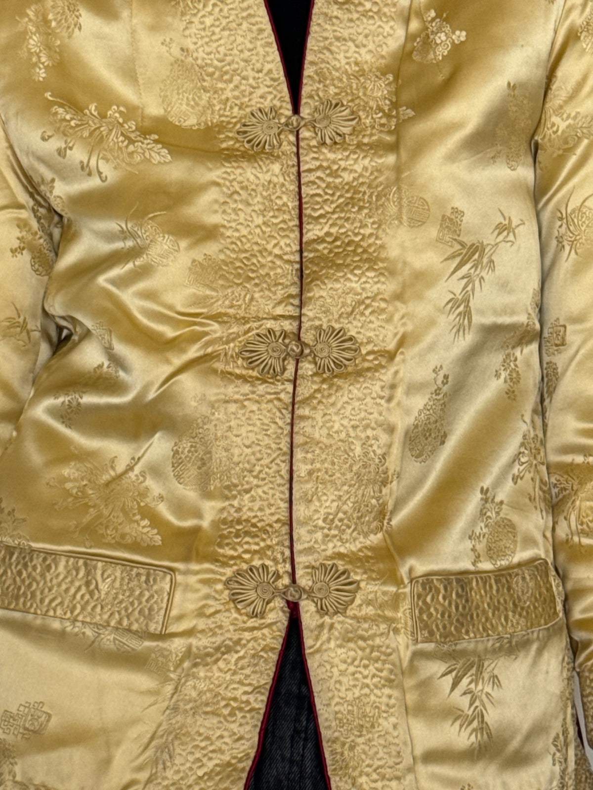 Vintage Reversible Ruby Red & Champagne Gold Brocade Jacket 8420