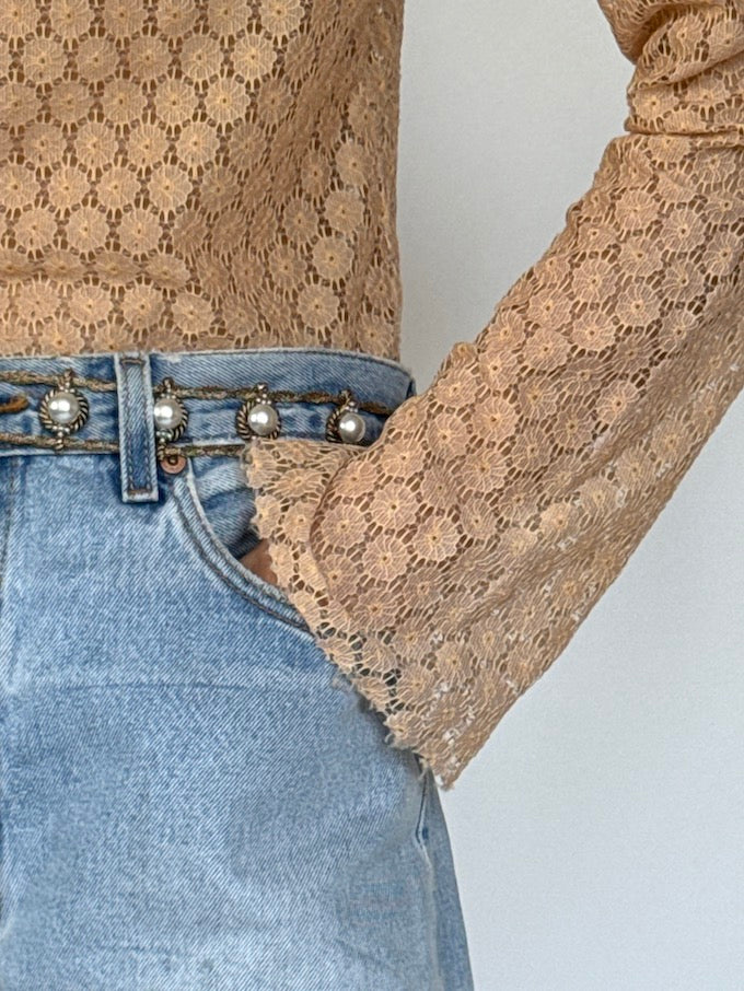 Vintage crochet top beige 6362