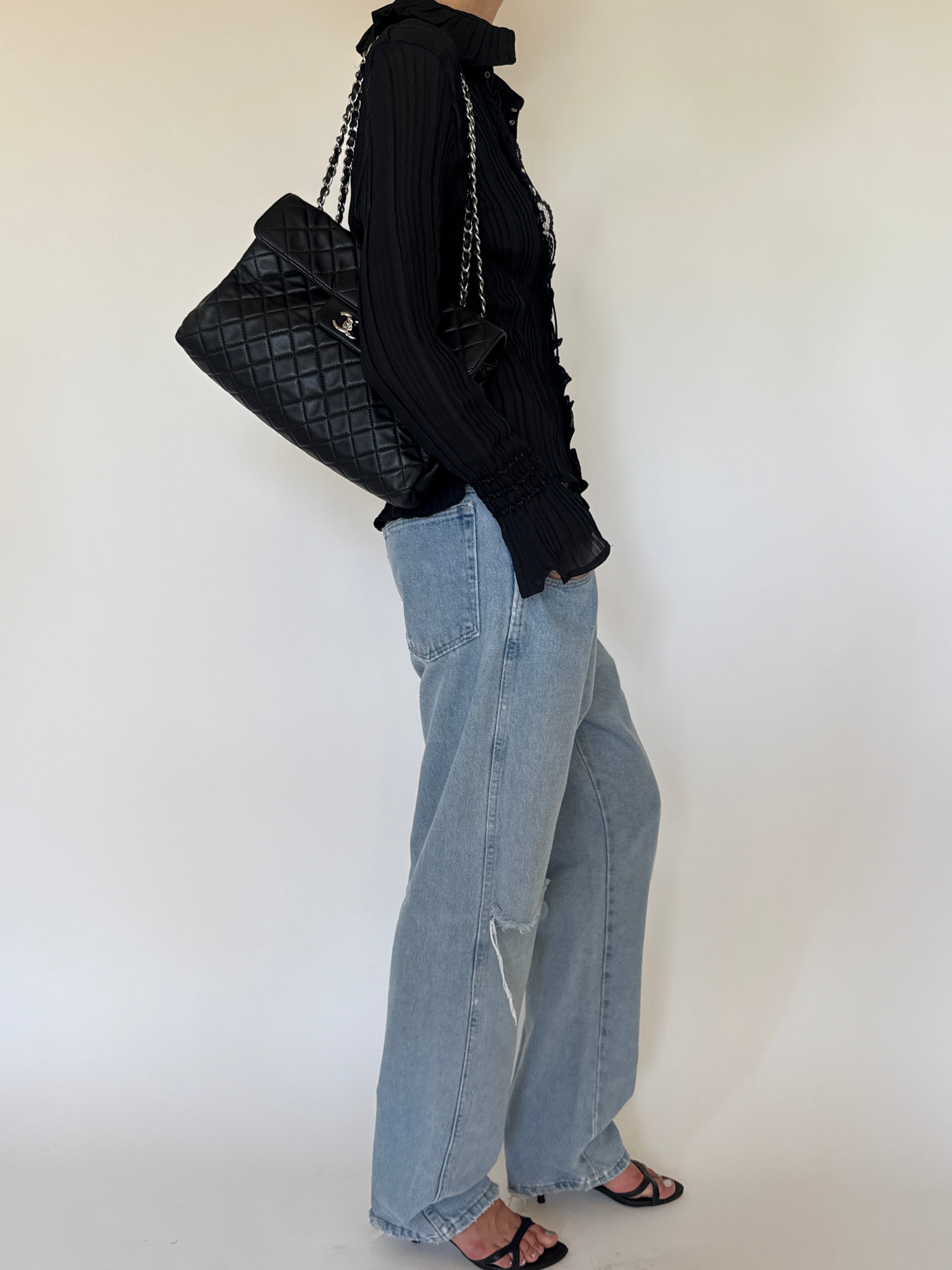 Vintage black lace-up blouse side view