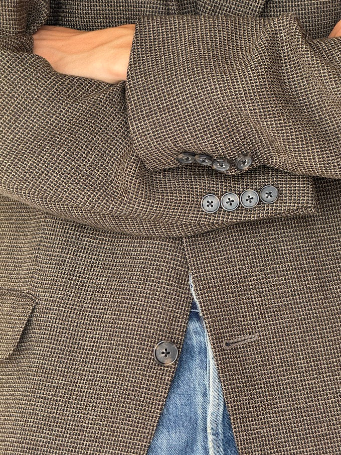 Vintage Wool-Blend Textured Blazer in Charcoal Brown 6160