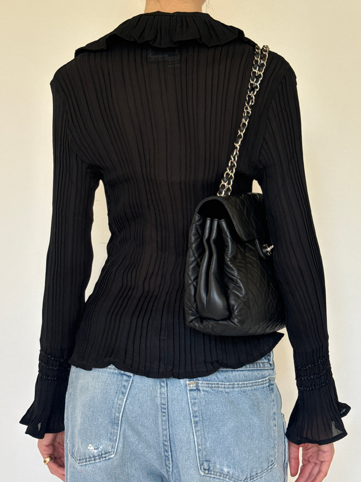 Vintage black lace-up blouse back view