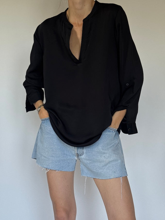 Vintage silk-like tunic black 6364
