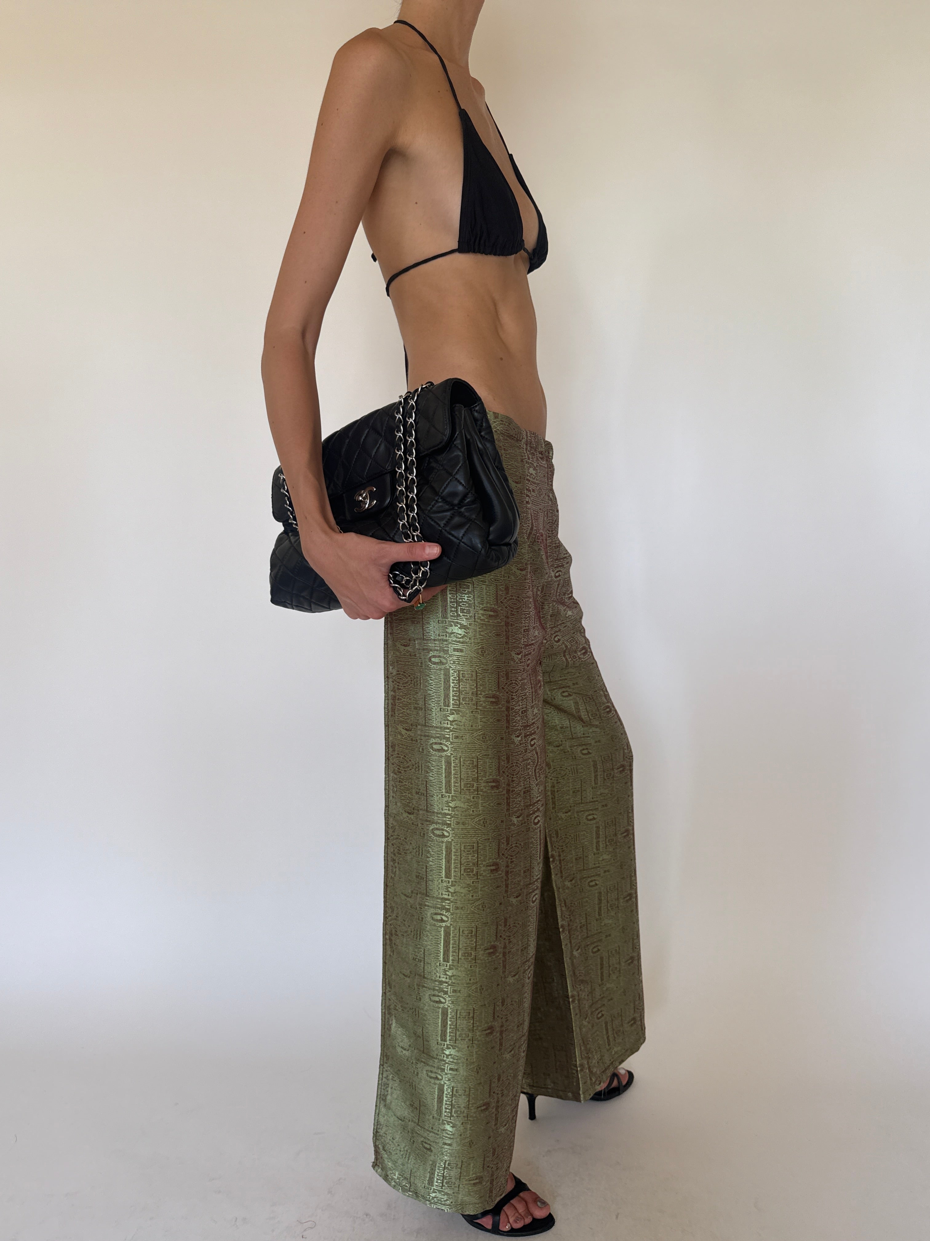 Vintage green patterned pants side view
