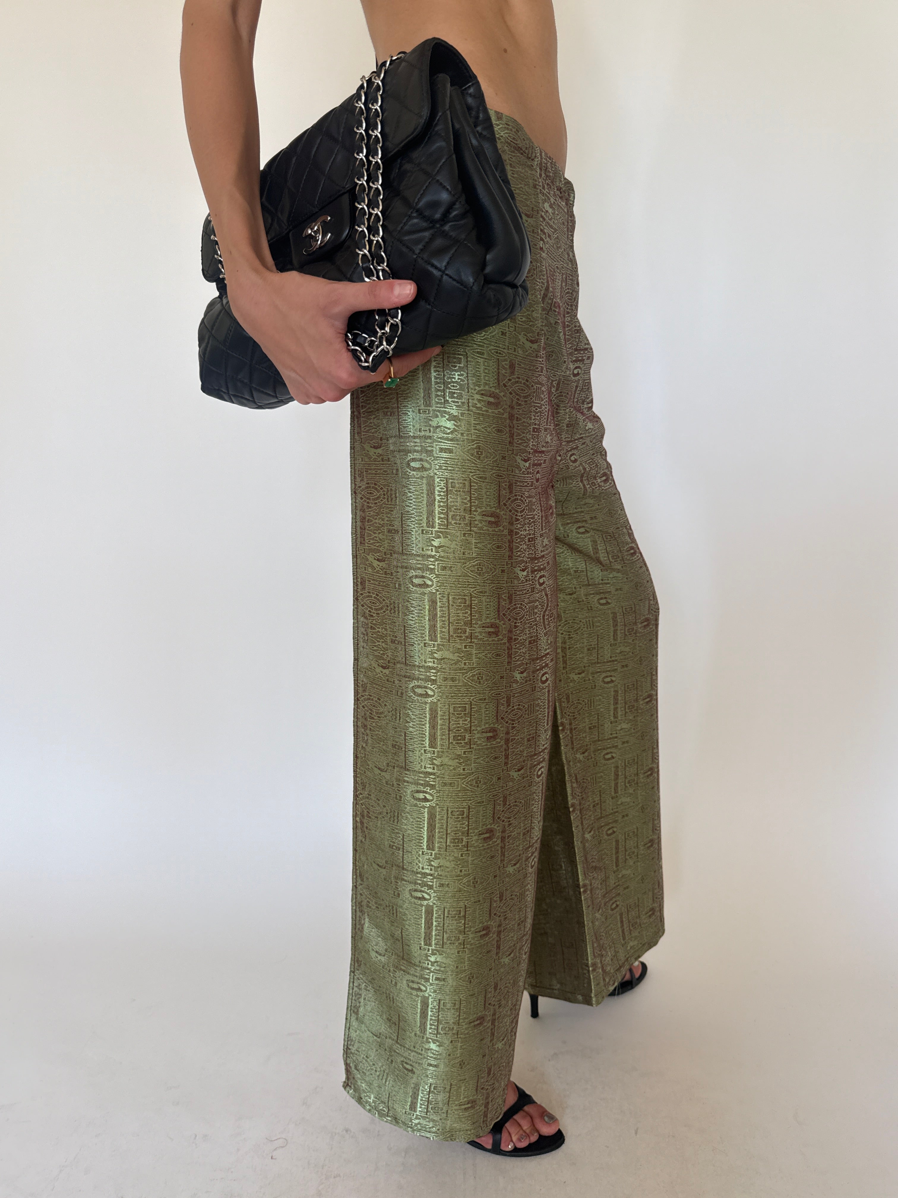 Vintage green patterned pants side view