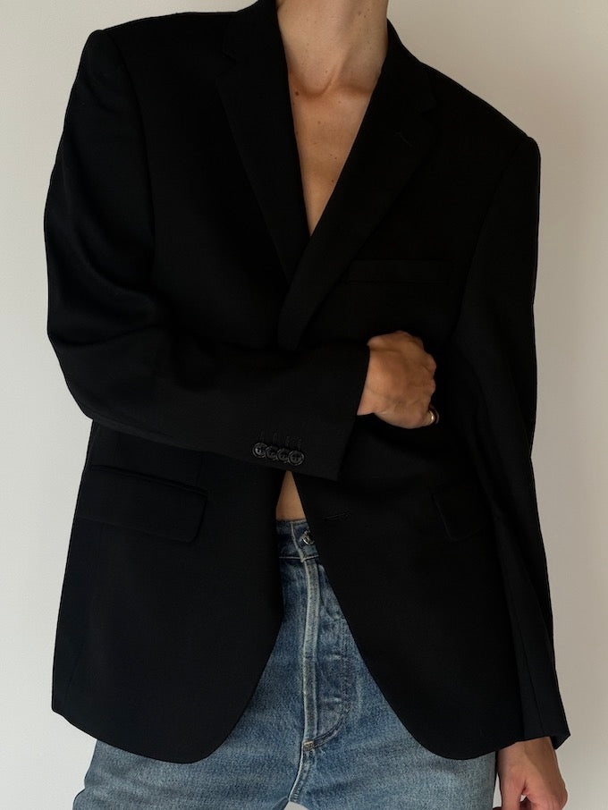 Vintage Oversized Wool Blazer Black 6679