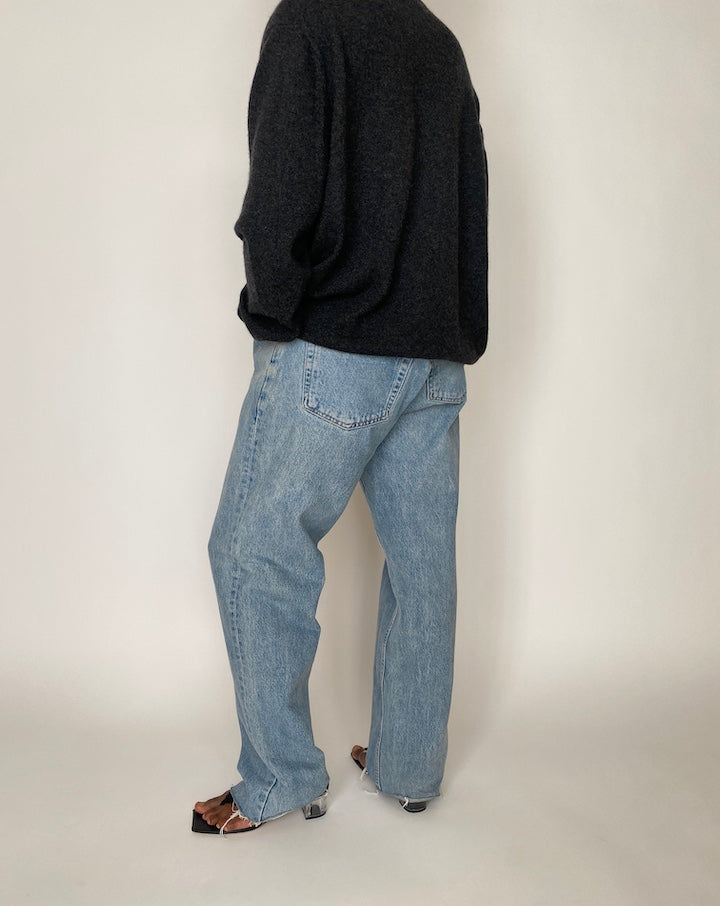 VINTAGE OVERSIZED DARK GREY CASHMERE SWEATER-V-NECK 3915