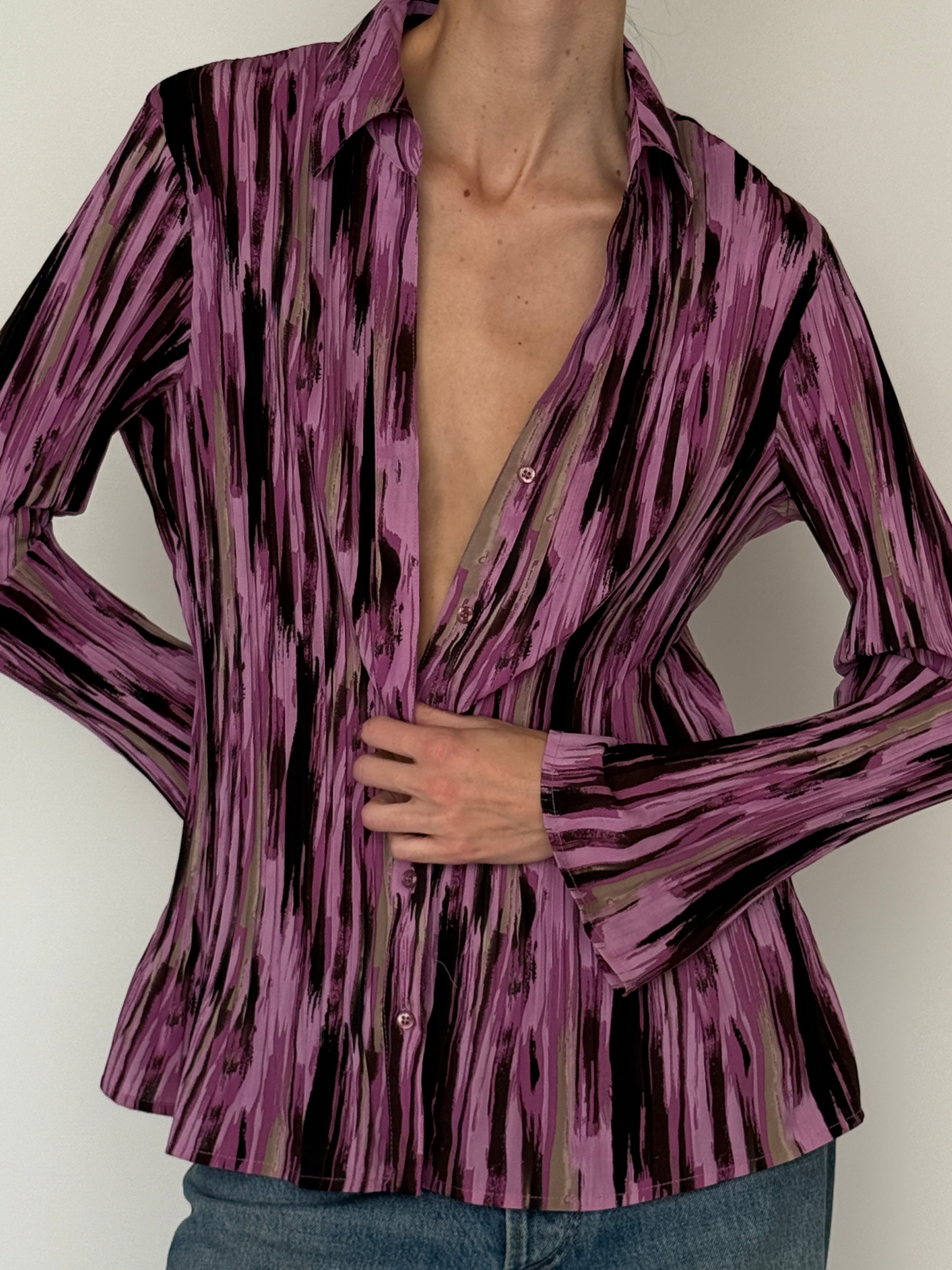Vintage purple abstract stripe blouse front view