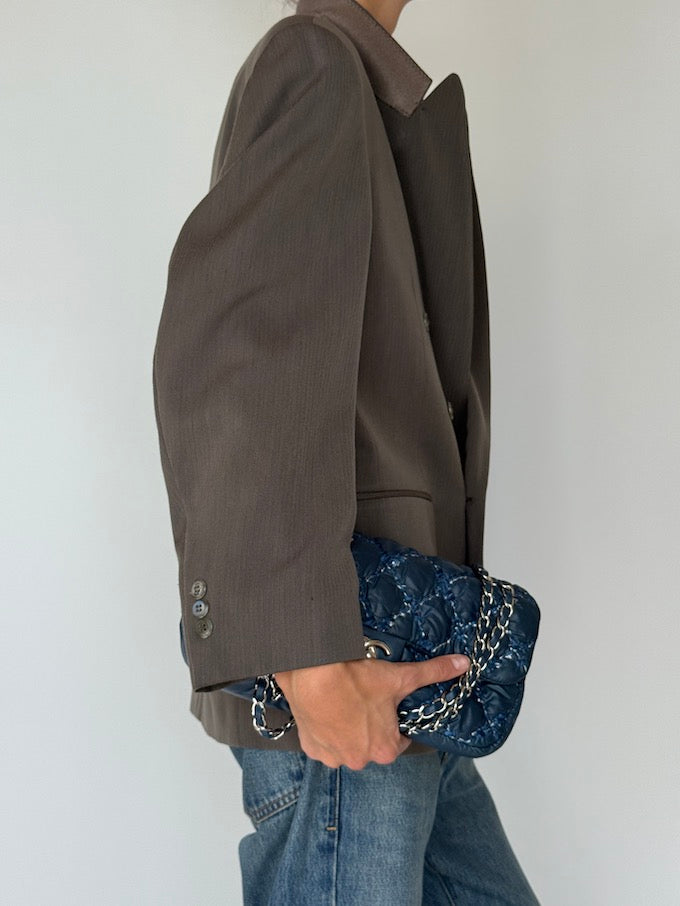 Vintage Double-Breasted Blazer Dark Taupe Brown 5783