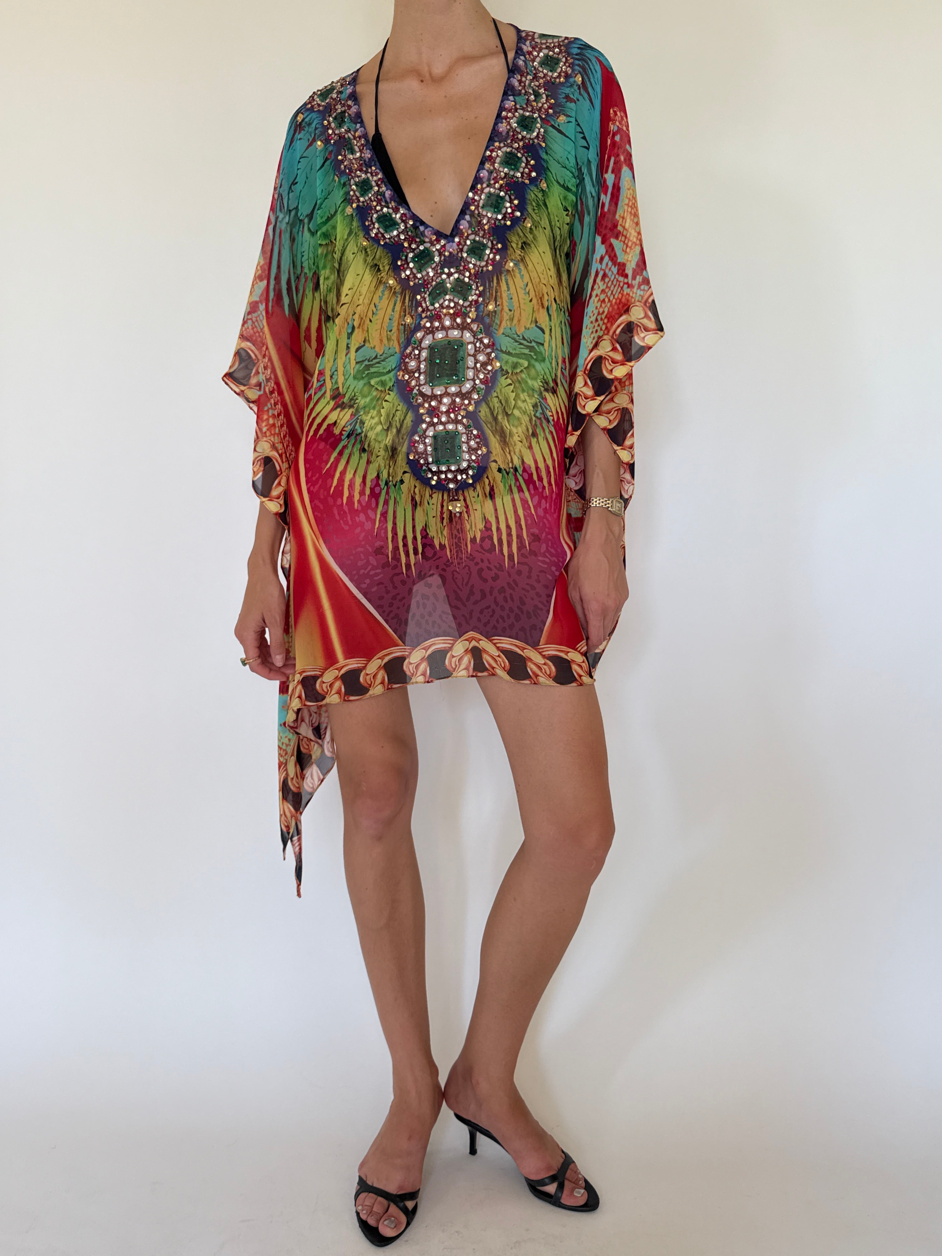 Vintage multicolor embellished kaftan front view