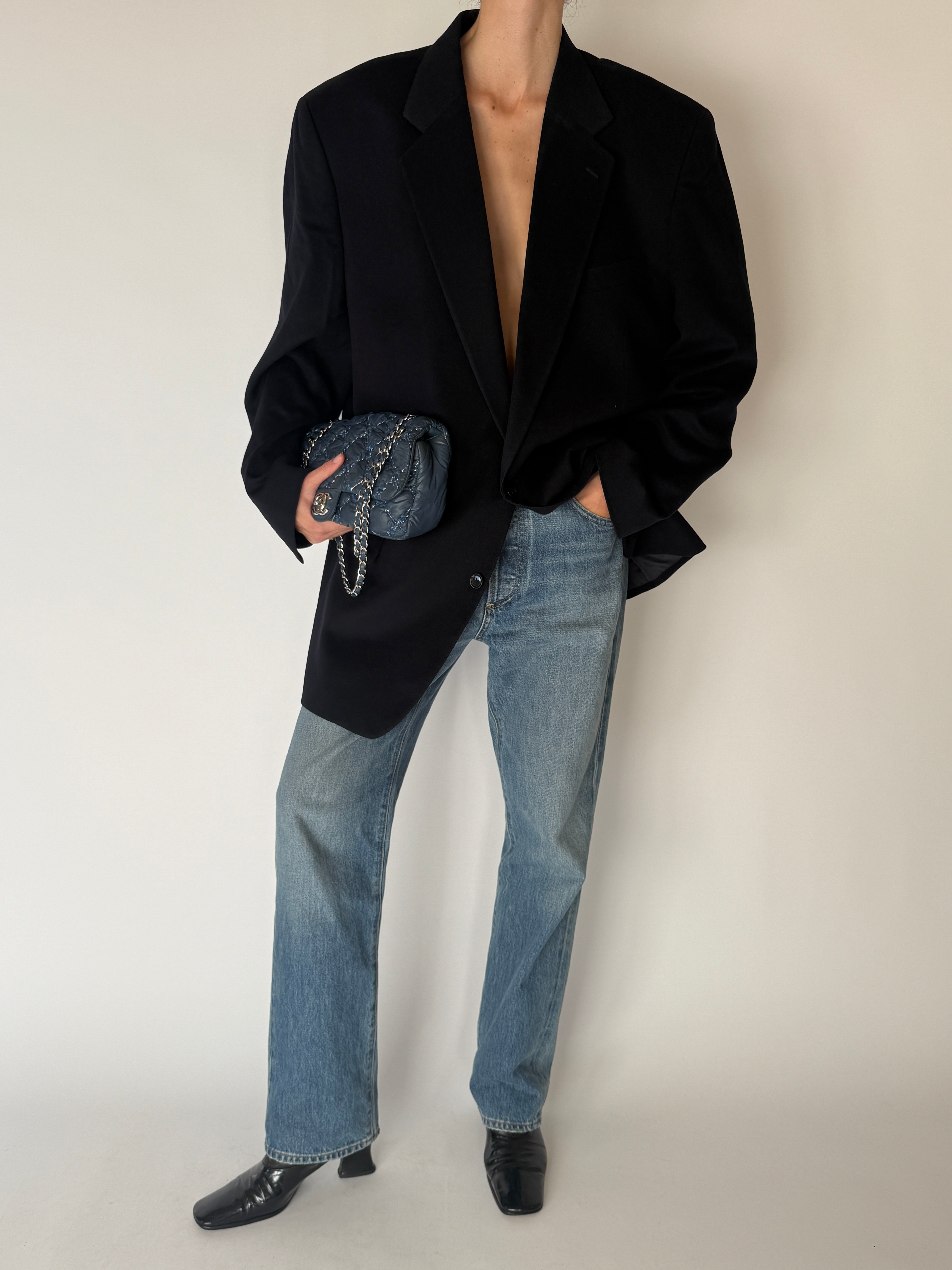 Vintage Single-Breasted Blazer Navy Blue 6281