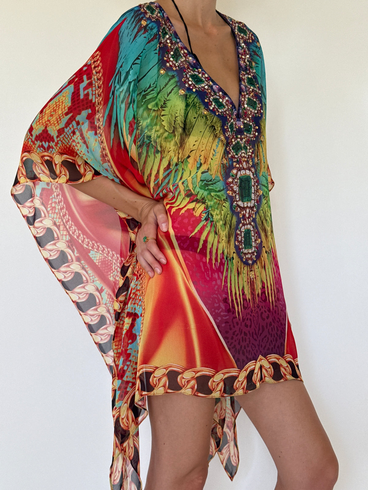 Vintage multicolor embellished kaftan side view