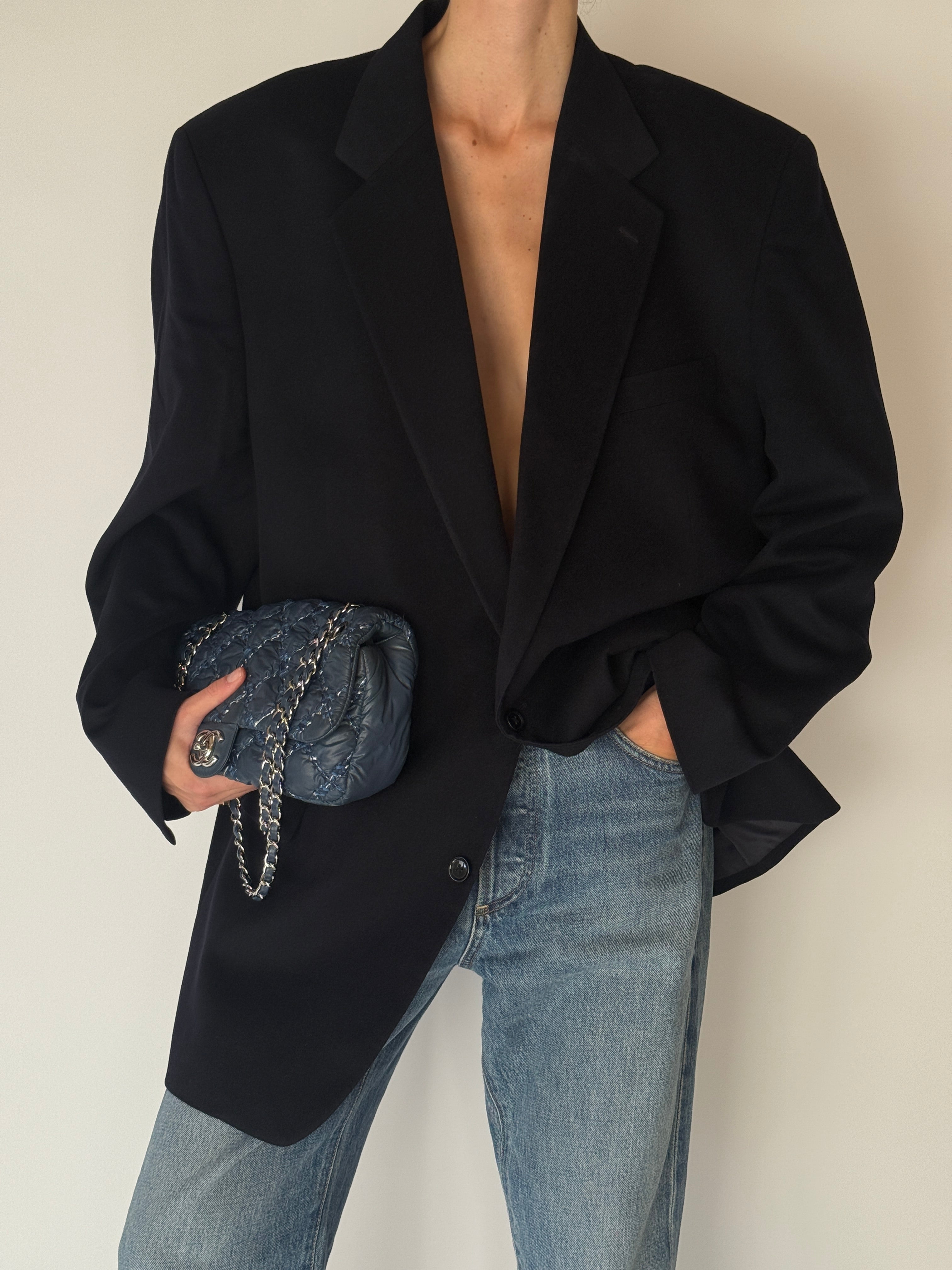 Vintage Single-Breasted Blazer Navy Blue 6281
