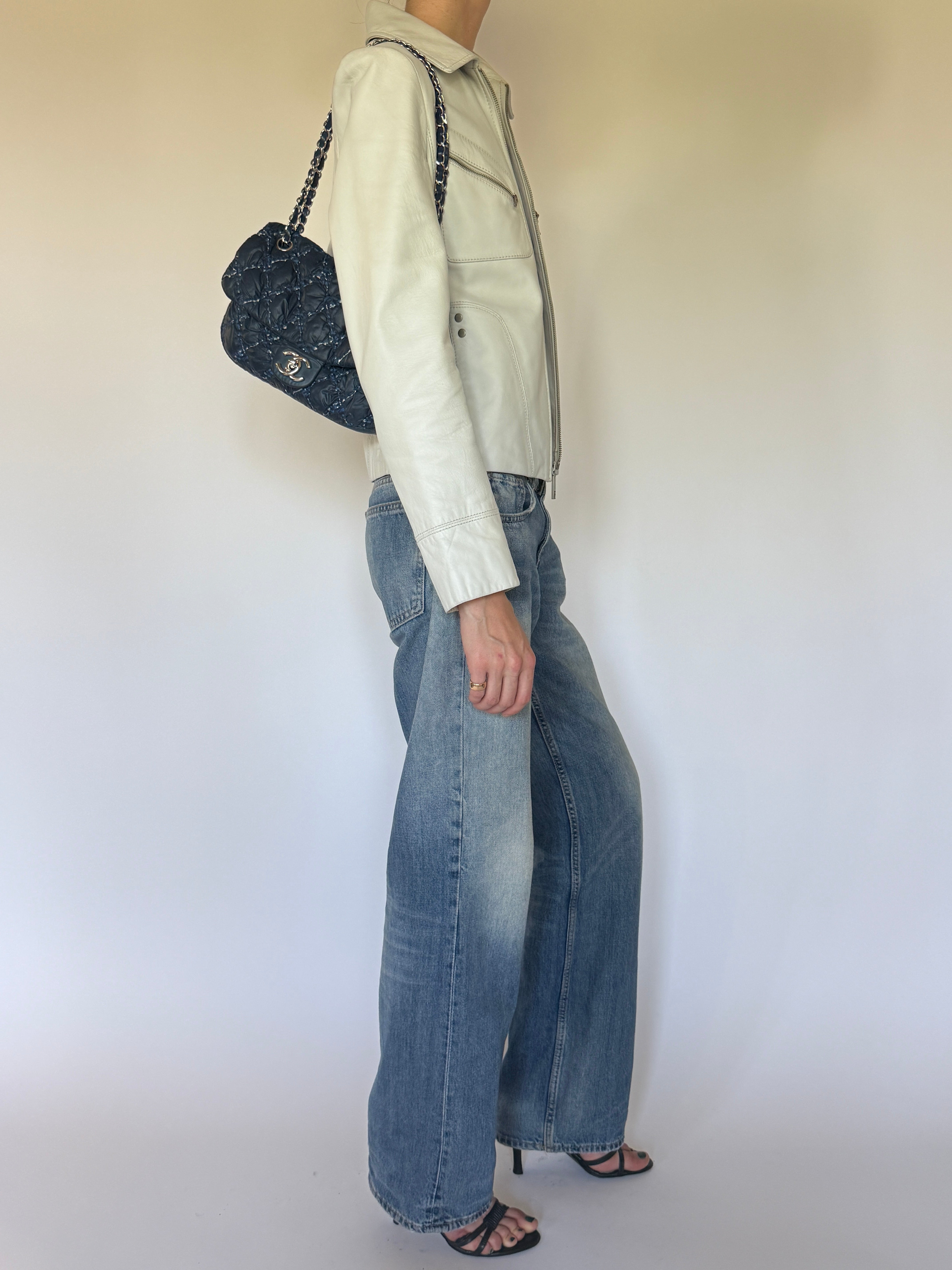Vintage leather jacket side view