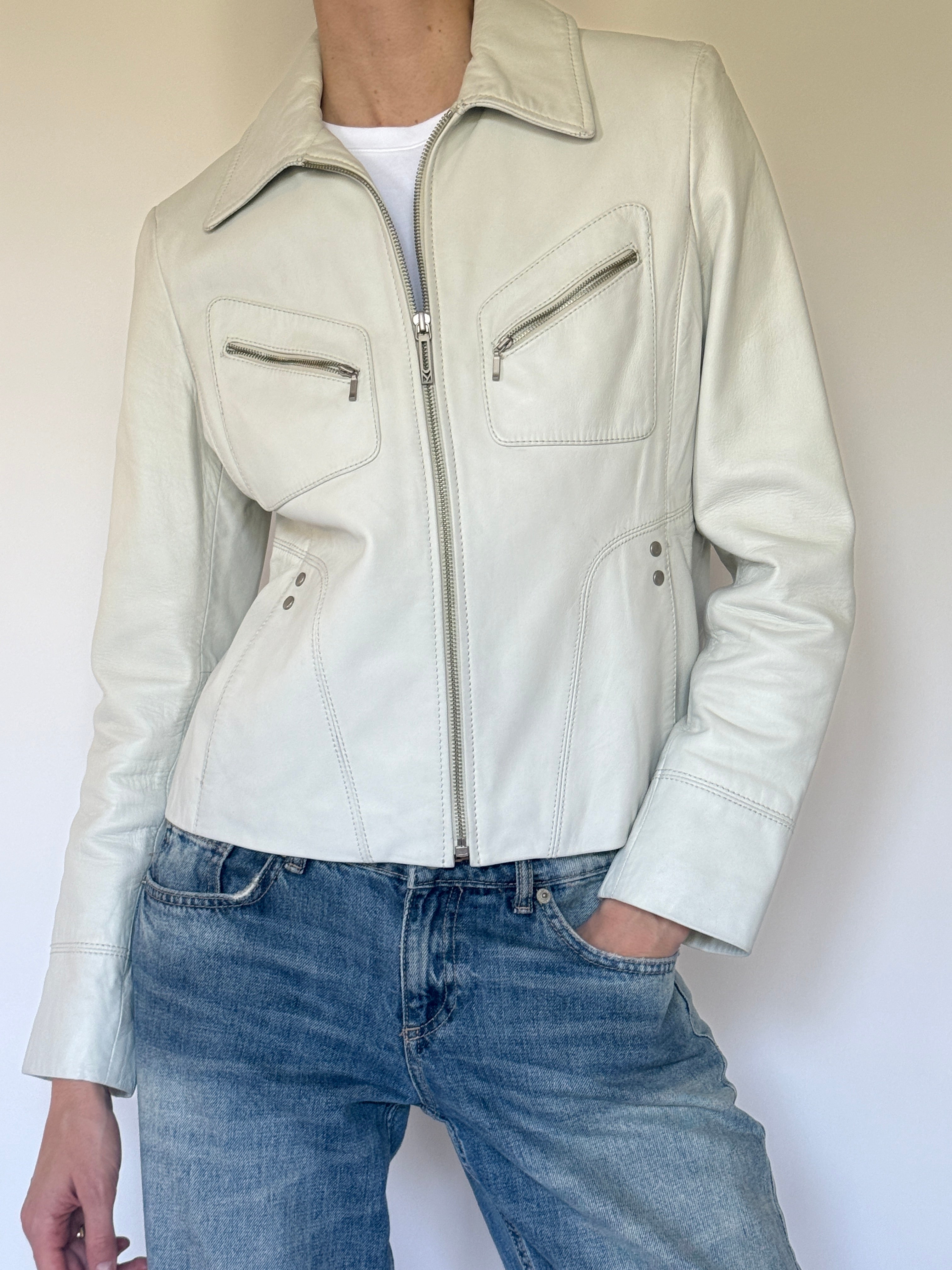 Vintage cream leather close-up