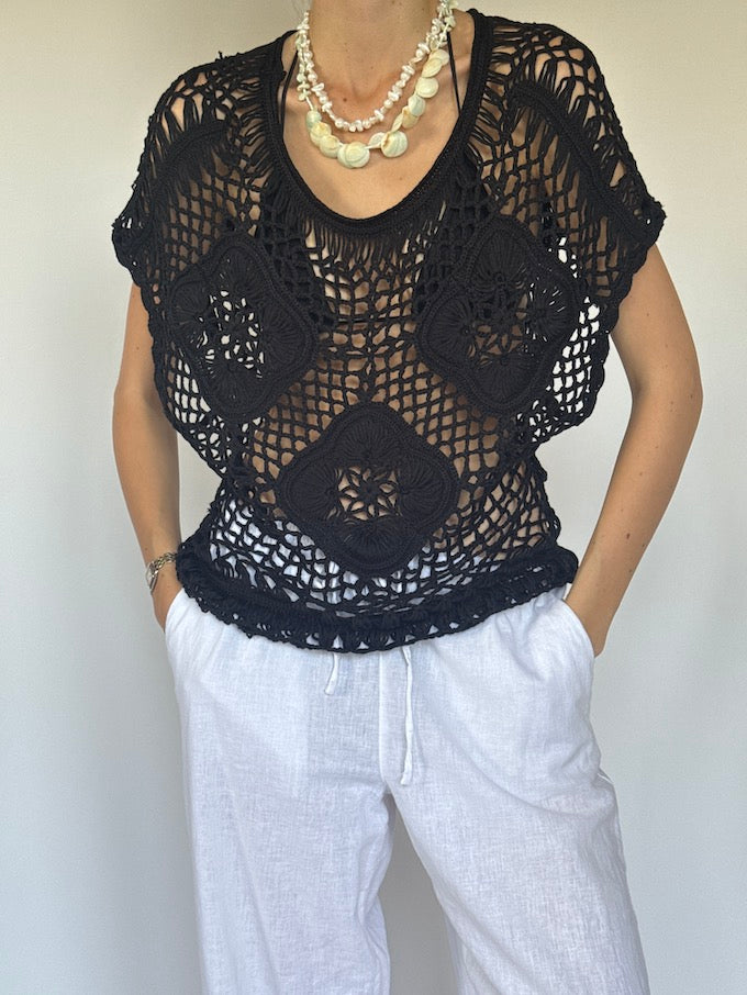 Vintage Crochet Top Black 6369