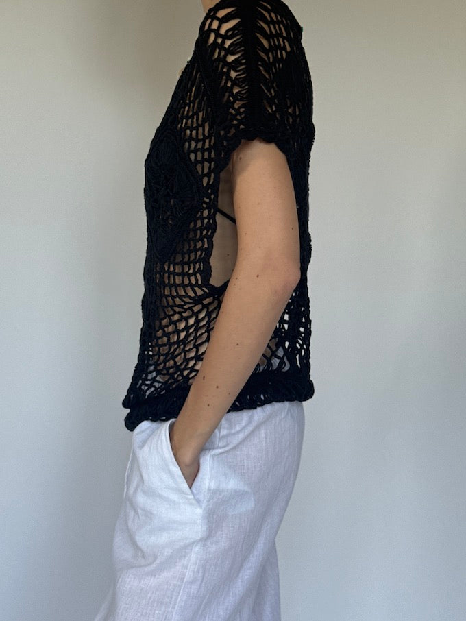 Vintage Crochet Top Black 6369