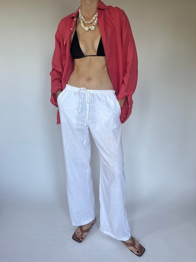 Vintage linen shirt deep coral 6370