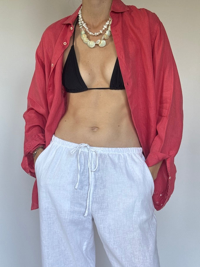 Vintage linen shirt deep coral 6370