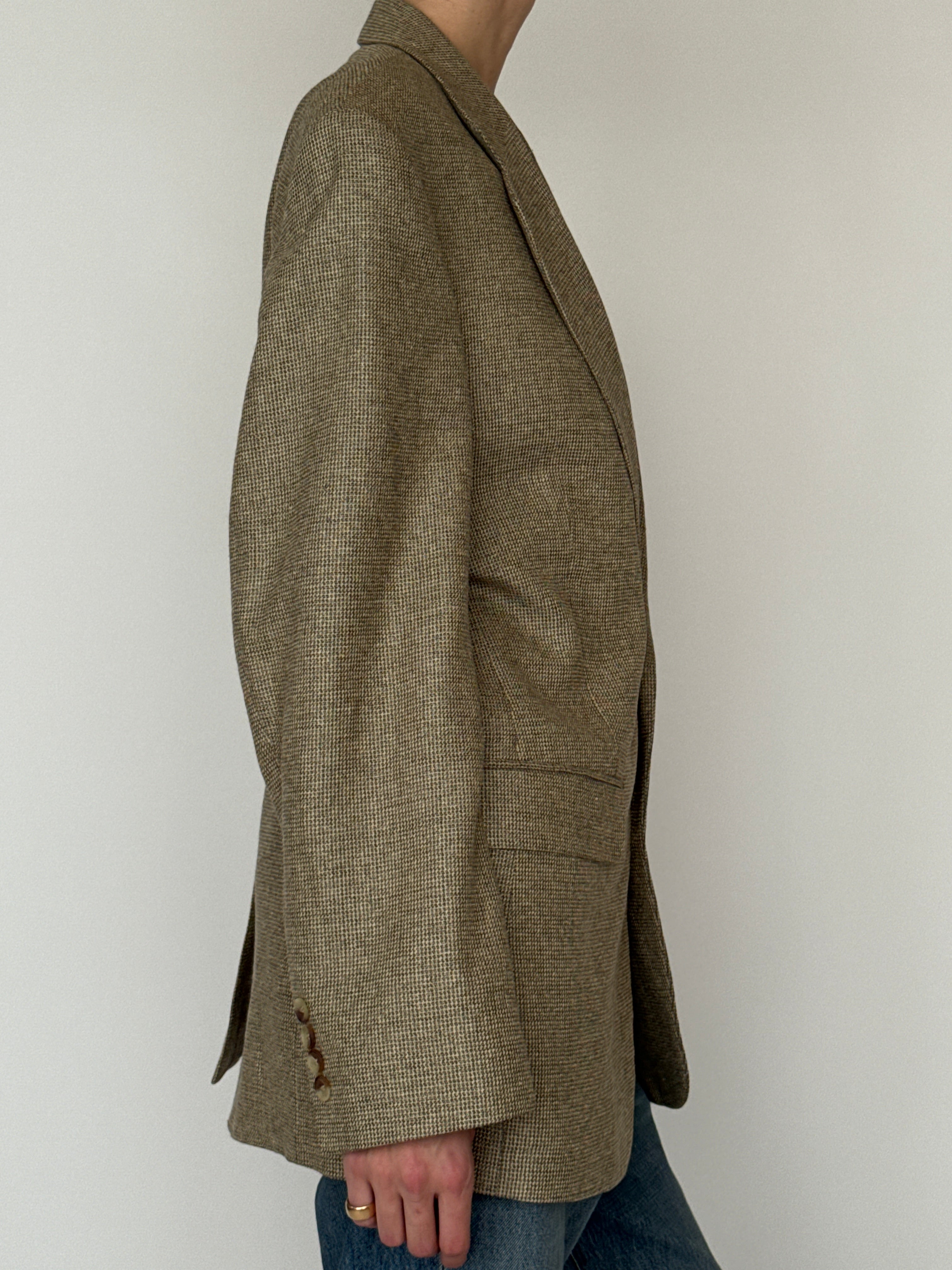 Vintage brown silk wool blazer side view