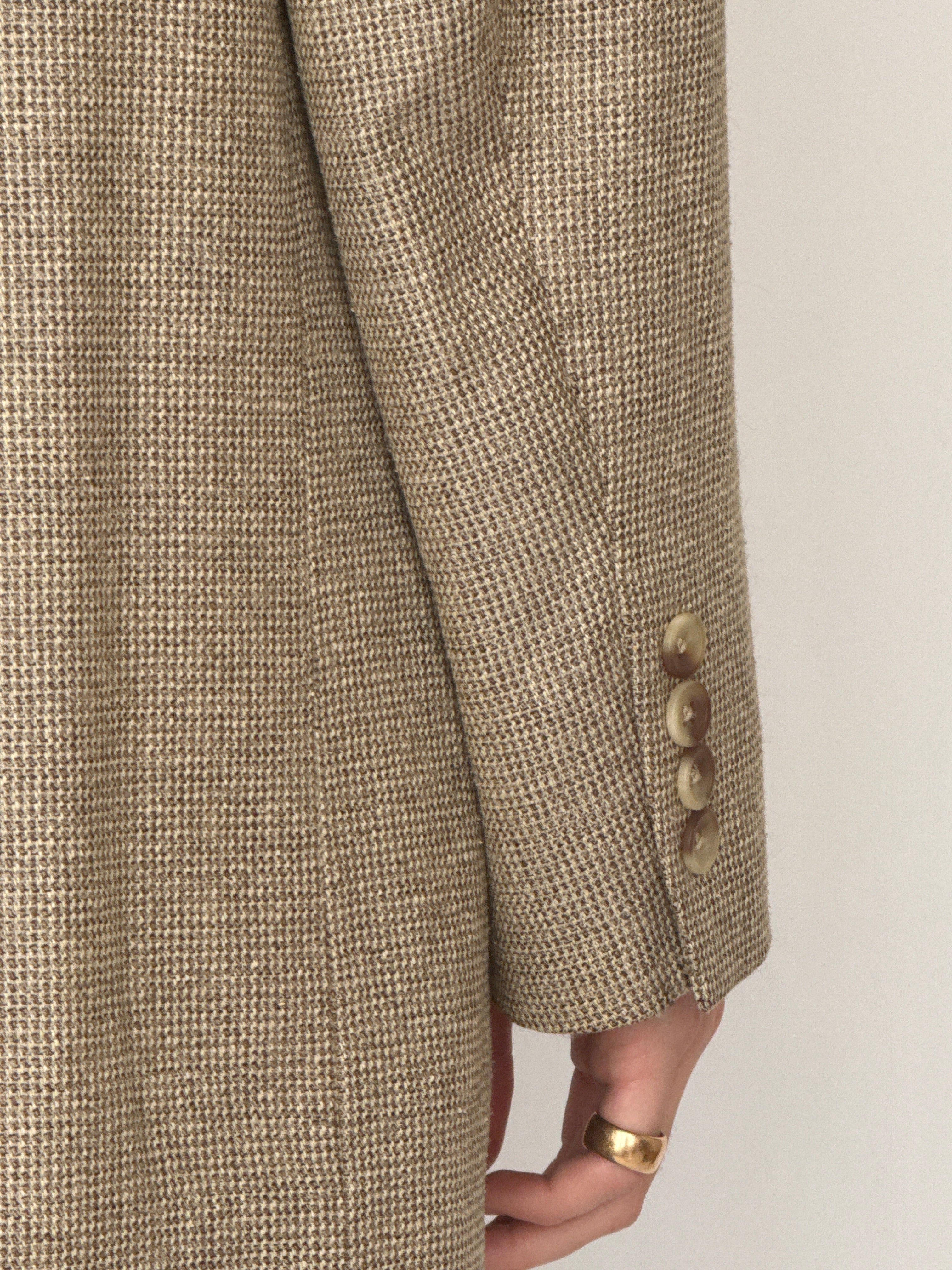 Vintage brown silk wool blazer cuff button detail