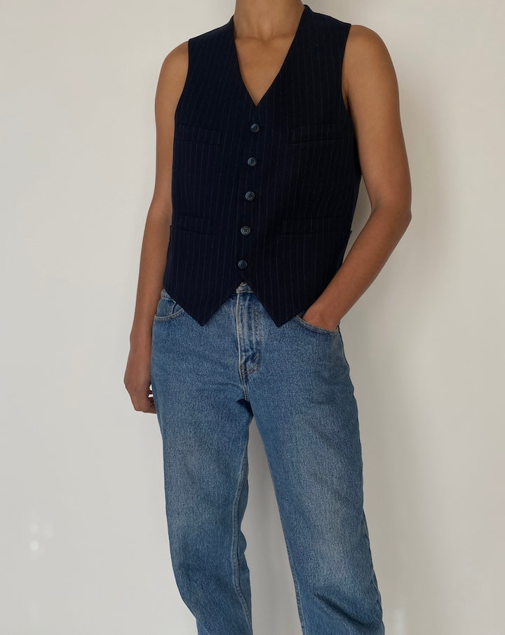 VINTAGE NAVY PINSTRIPED VEST 2483