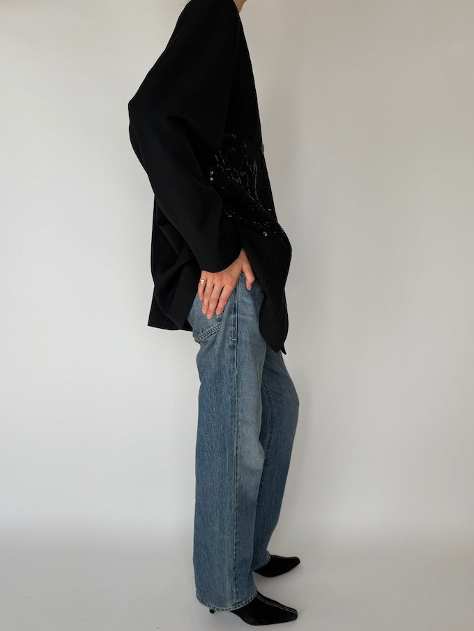 Vintage Black Long Sequin Blazer 5982