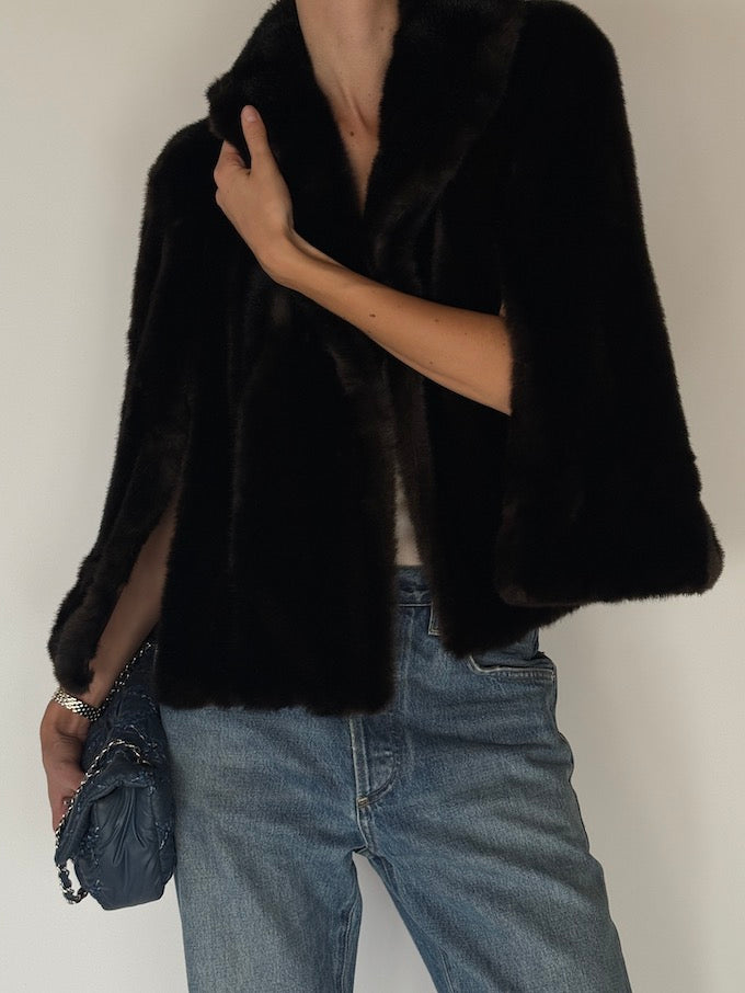 Vintage Faux Fur Cape Jacket Brown 6685