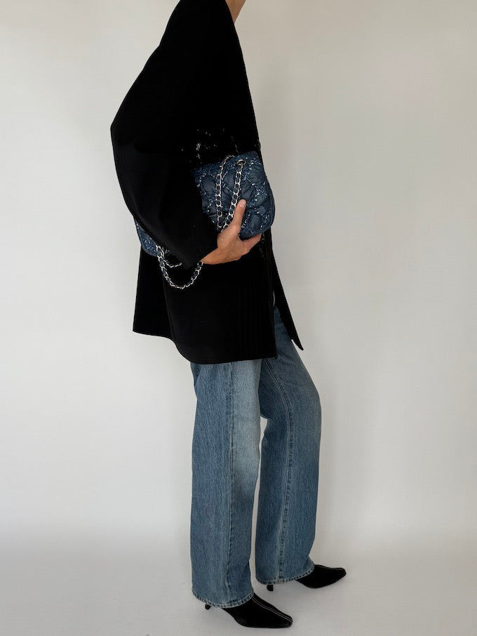 Vintage Black Long Sequin Blazer 5982