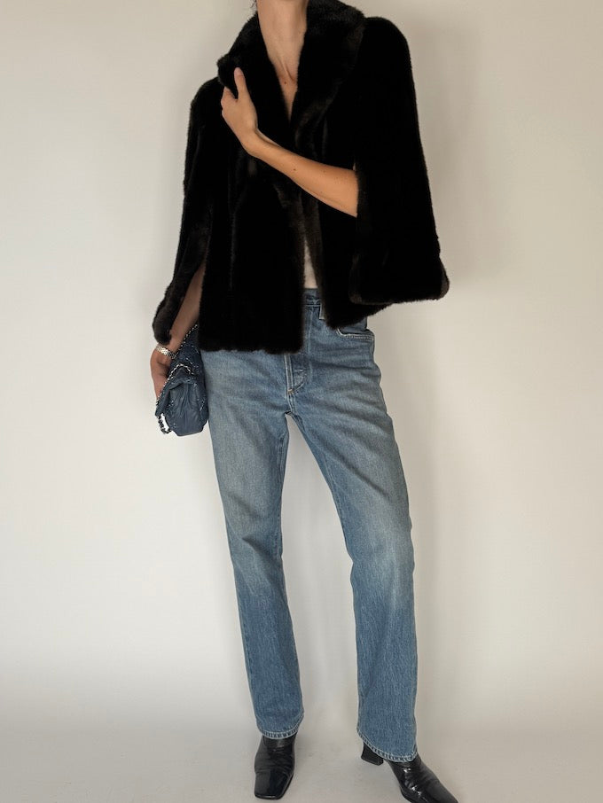 Vintage Faux Fur Cape Jacket Brown 6685