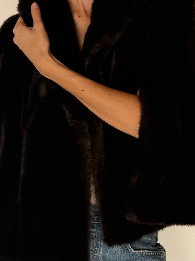 Vintage Faux Fur Cape Jacket Brown 6685