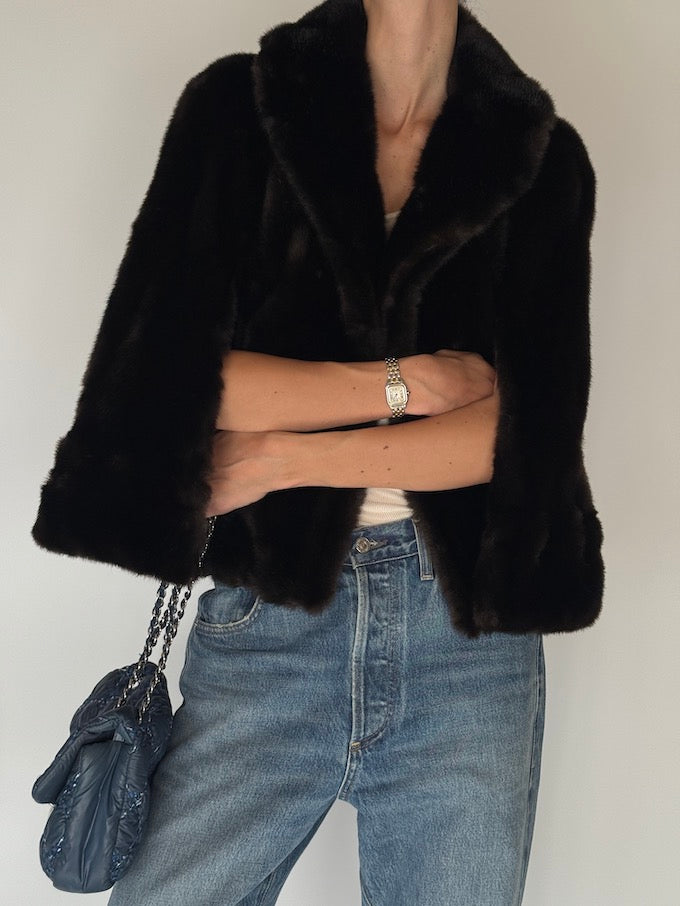 Vintage Faux Fur Cape Jacket Brown 6685