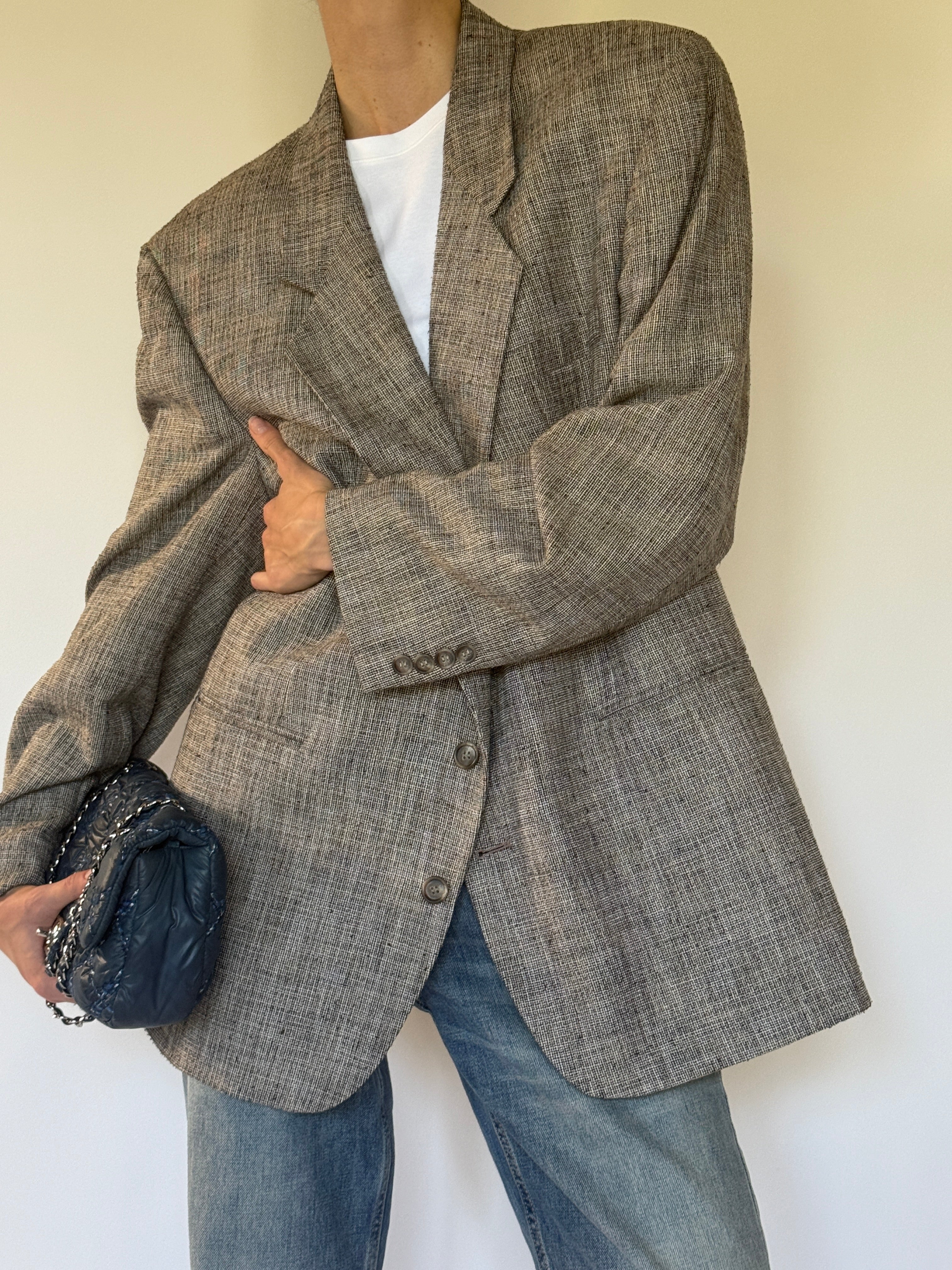 Vintage oversized taupe textured blazer front view