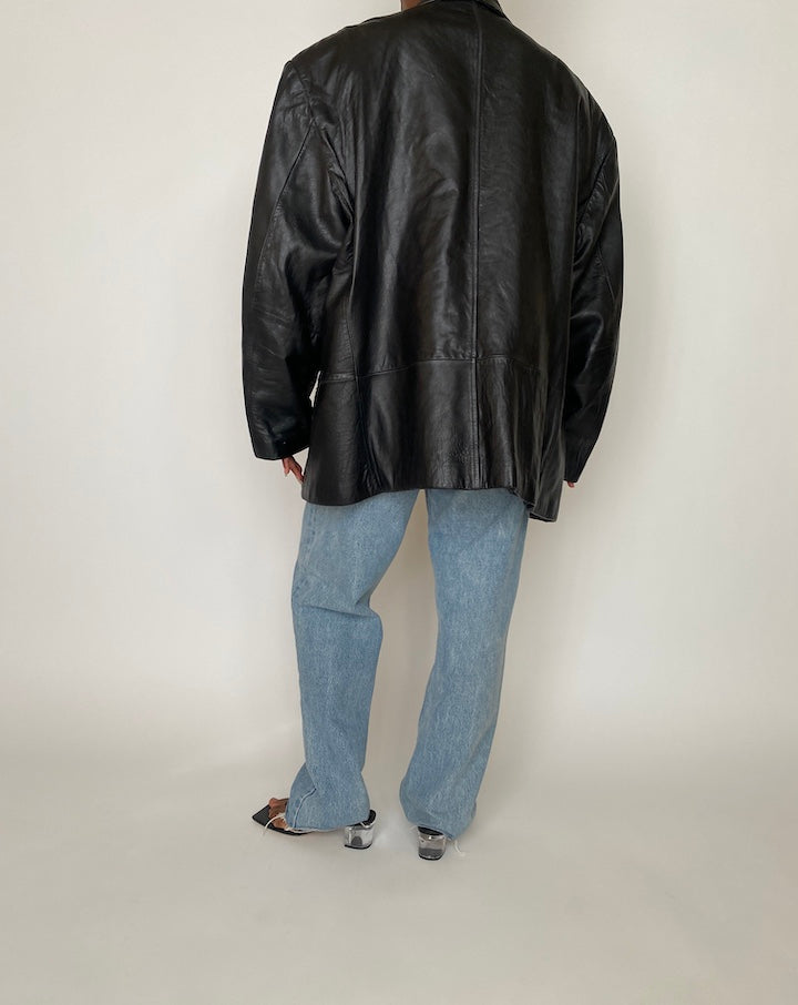 VINTAGE BLACK OVERSIZED LEATHER JACKET 3928