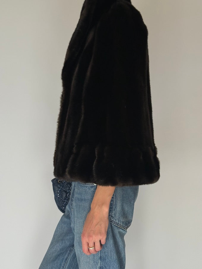 Vintage Faux Fur Cape Jacket Brown 6685