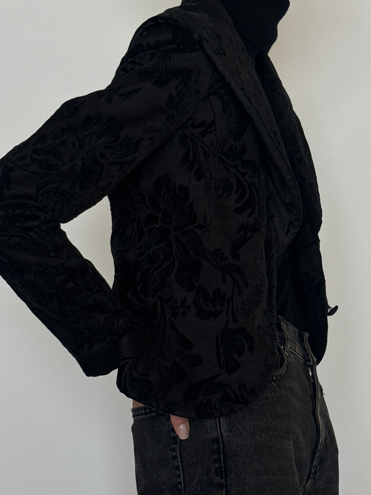 Vintage black floral textured jacket SKU 8429