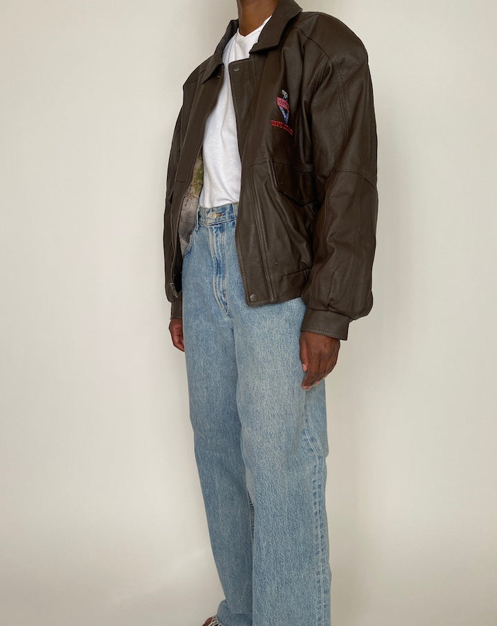 VINTAGE BOXY BROWN LEATHER JACKET 3930