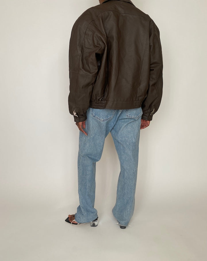 VINTAGE BOXY BROWN LEATHER JACKET 3930