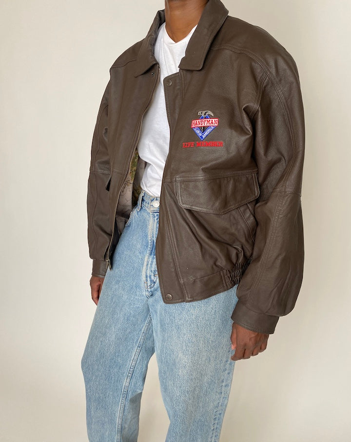 VINTAGE BOXY BROWN LEATHER JACKET 3930