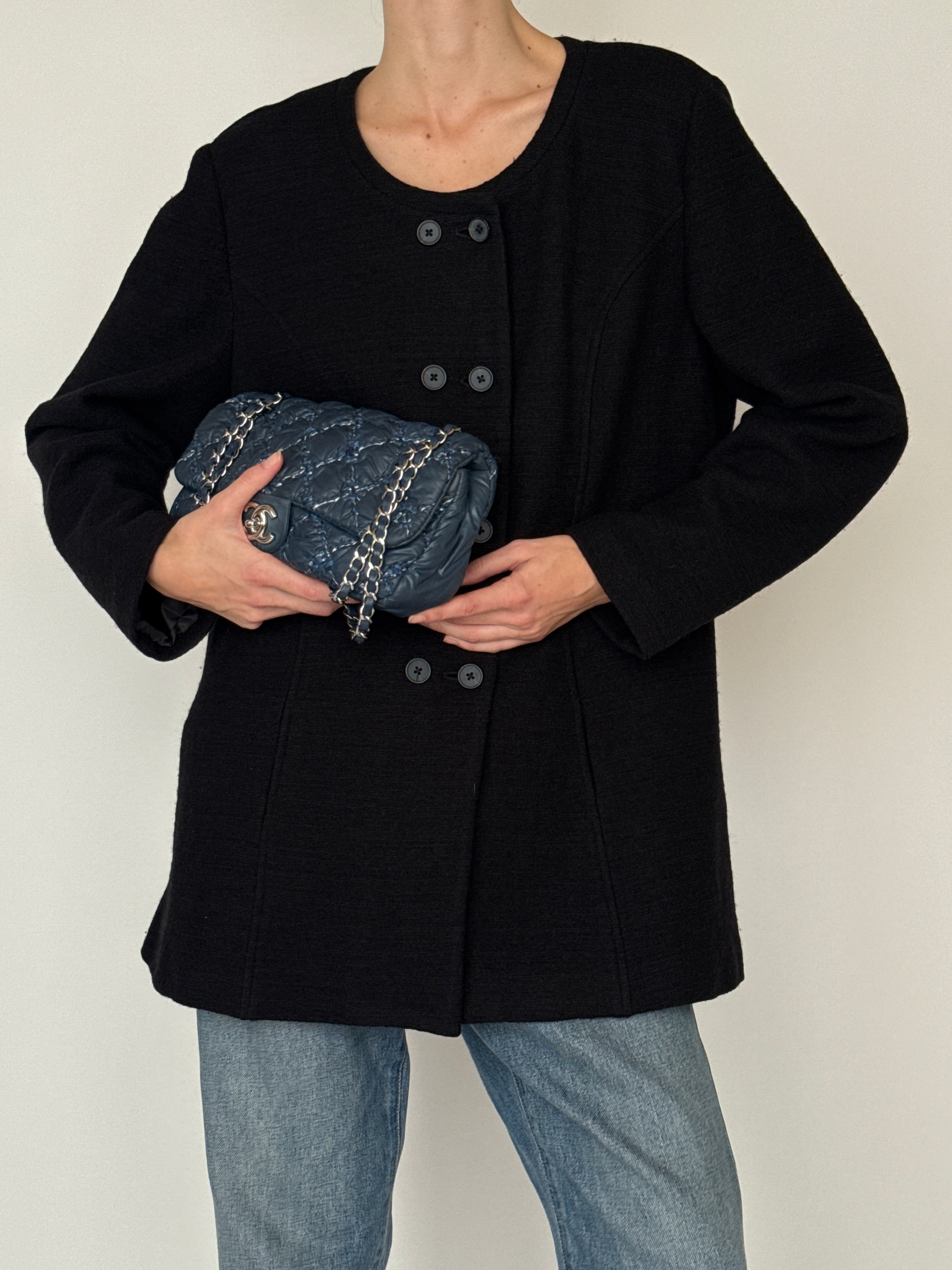 Vintage black wool blend blazer front view