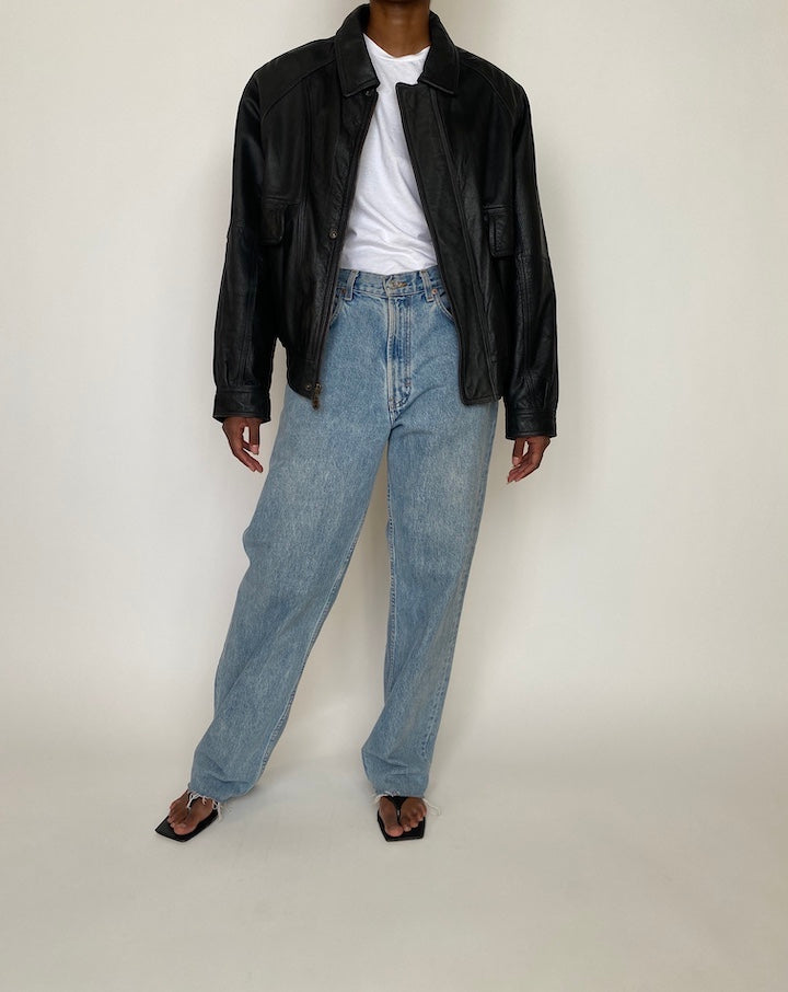 VINTAGE OVERSIZED BLACK LEATHER JACKET 3932