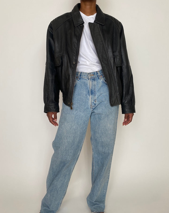 VINTAGE OVERSIZED BLACK LEATHER JACKET 3932