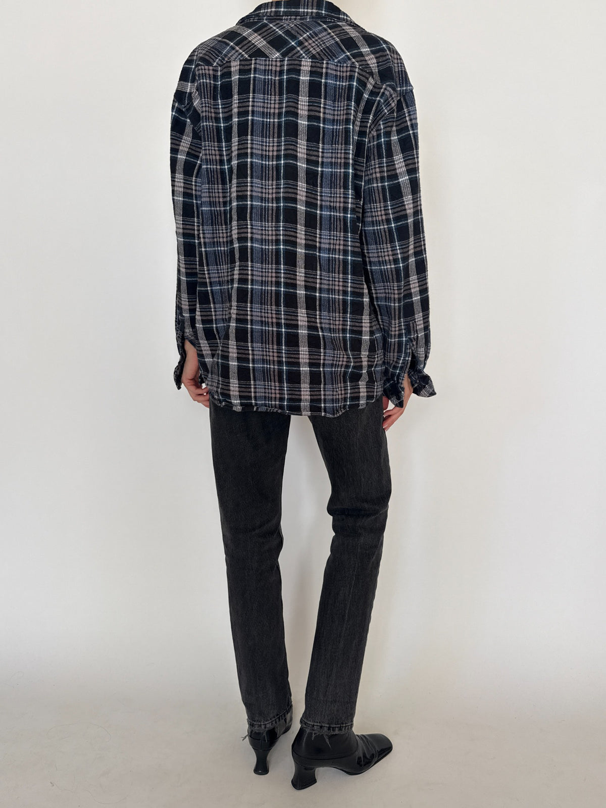 Vintage Navy Plaid Flannel Shirt 8437