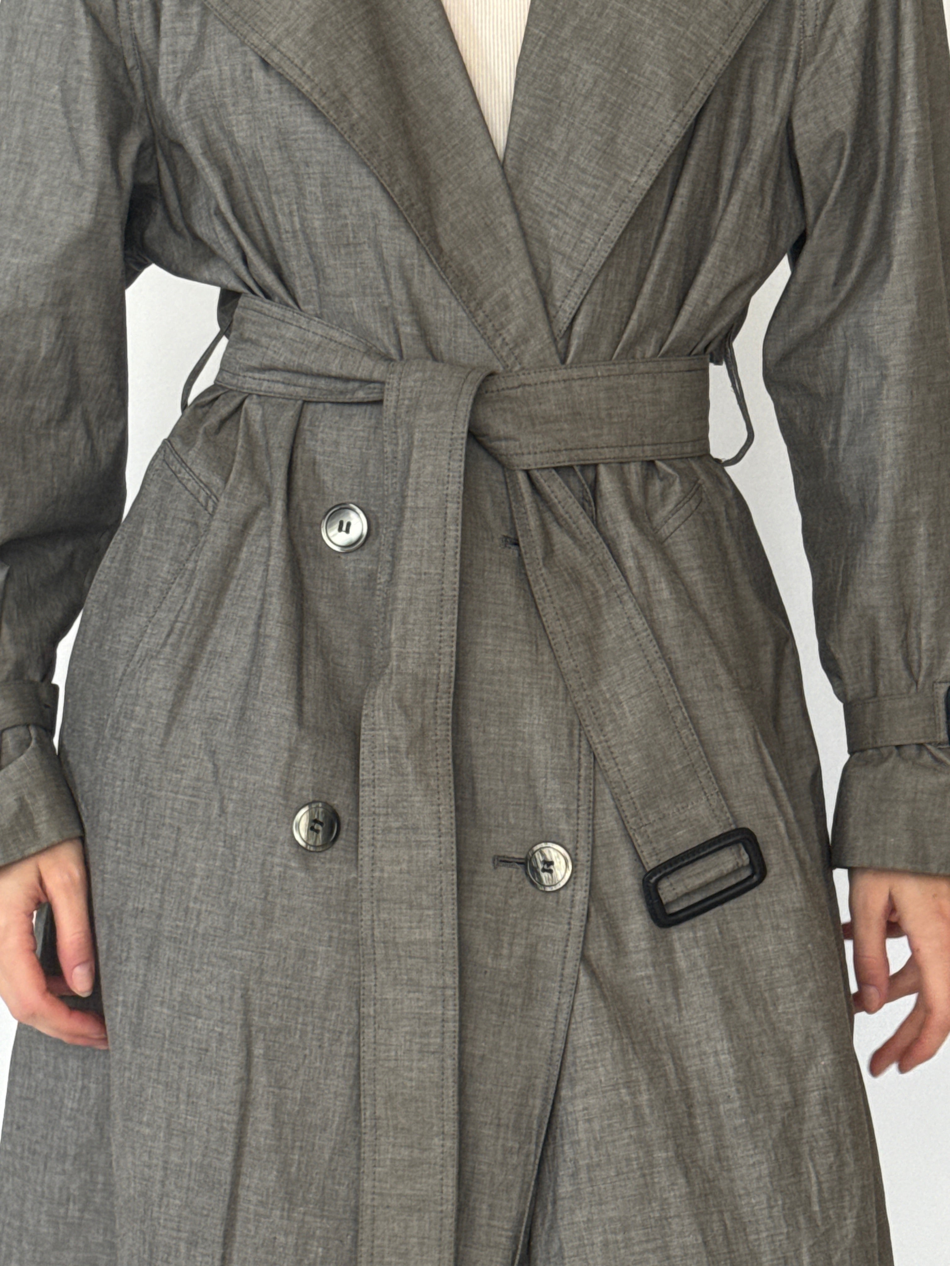 Vintage trench coat taupe gray belted waist