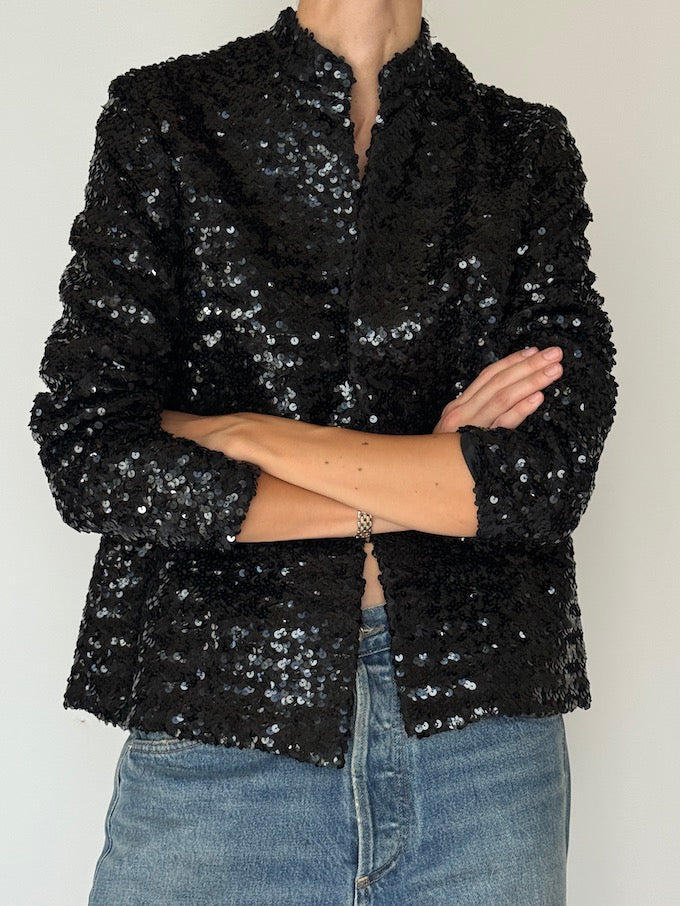Vintage Sequin Jacket In Black 5841