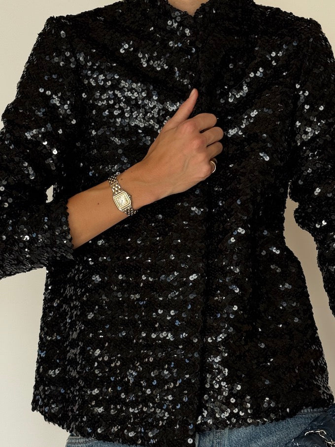 Vintage Sequin Jacket In Black 5841